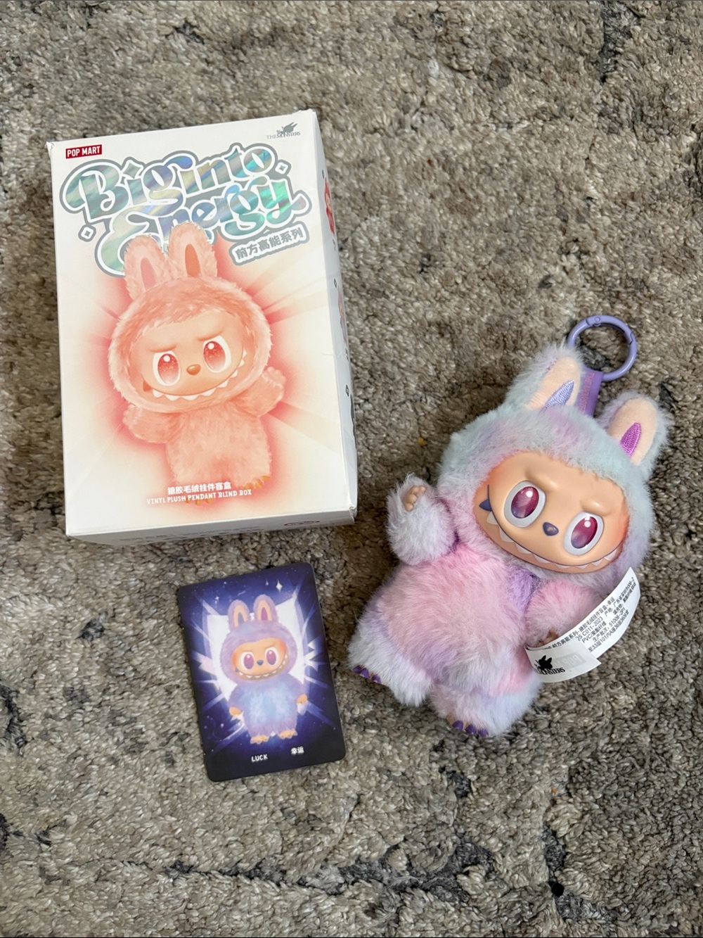 Authentic Labubu Luck - Plush Keychain in Pastel Pink and Blue. Pop Mart.